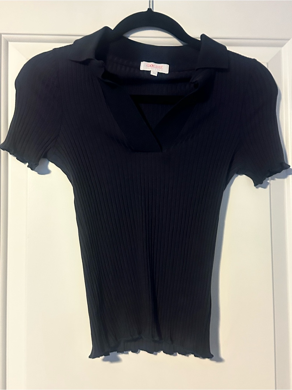 Goldie navy Ribbed Collared Short Sleeve Top - Picture 2 of 5